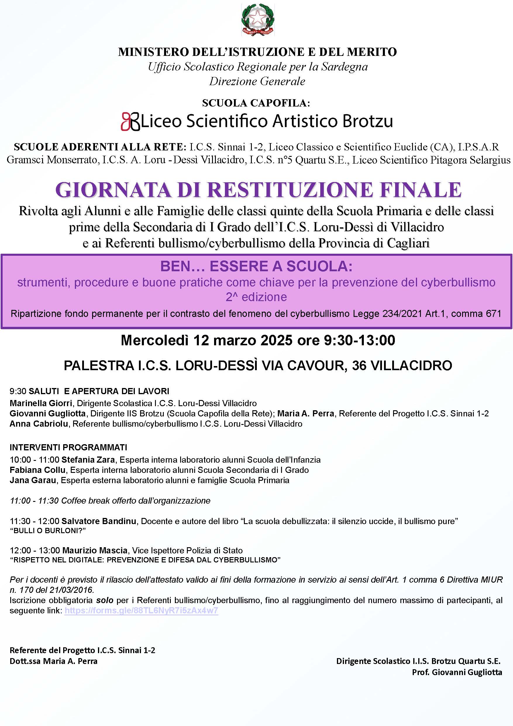 Locandina 12 marzo 2025 Villacidro BENESSERE A SCUOLA